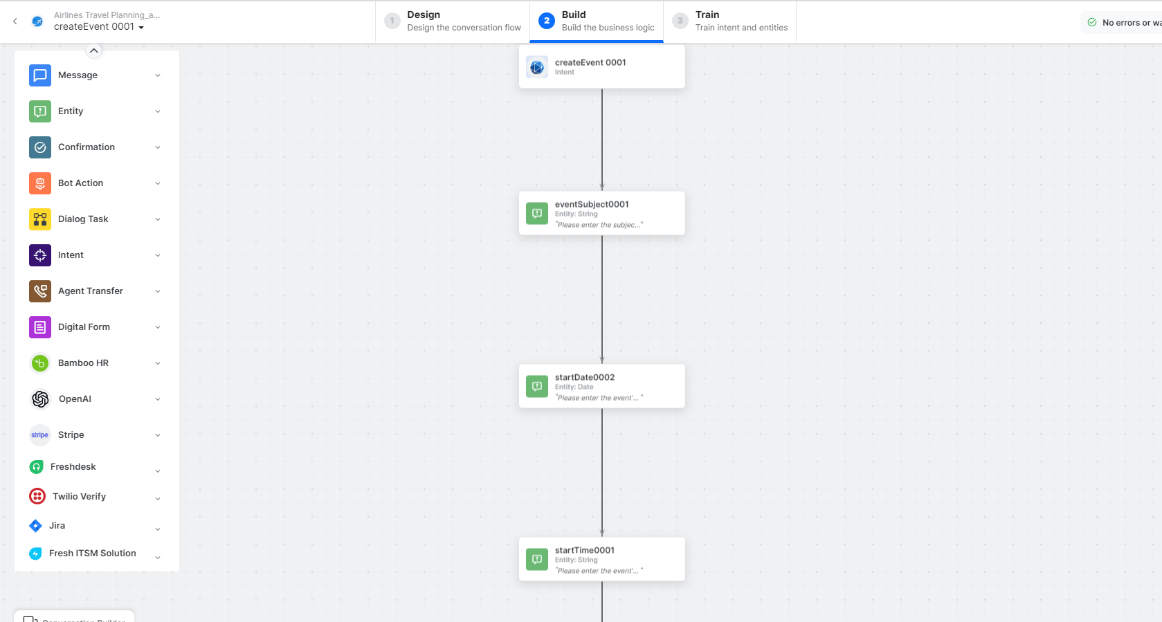 Create an Event dialog task is added