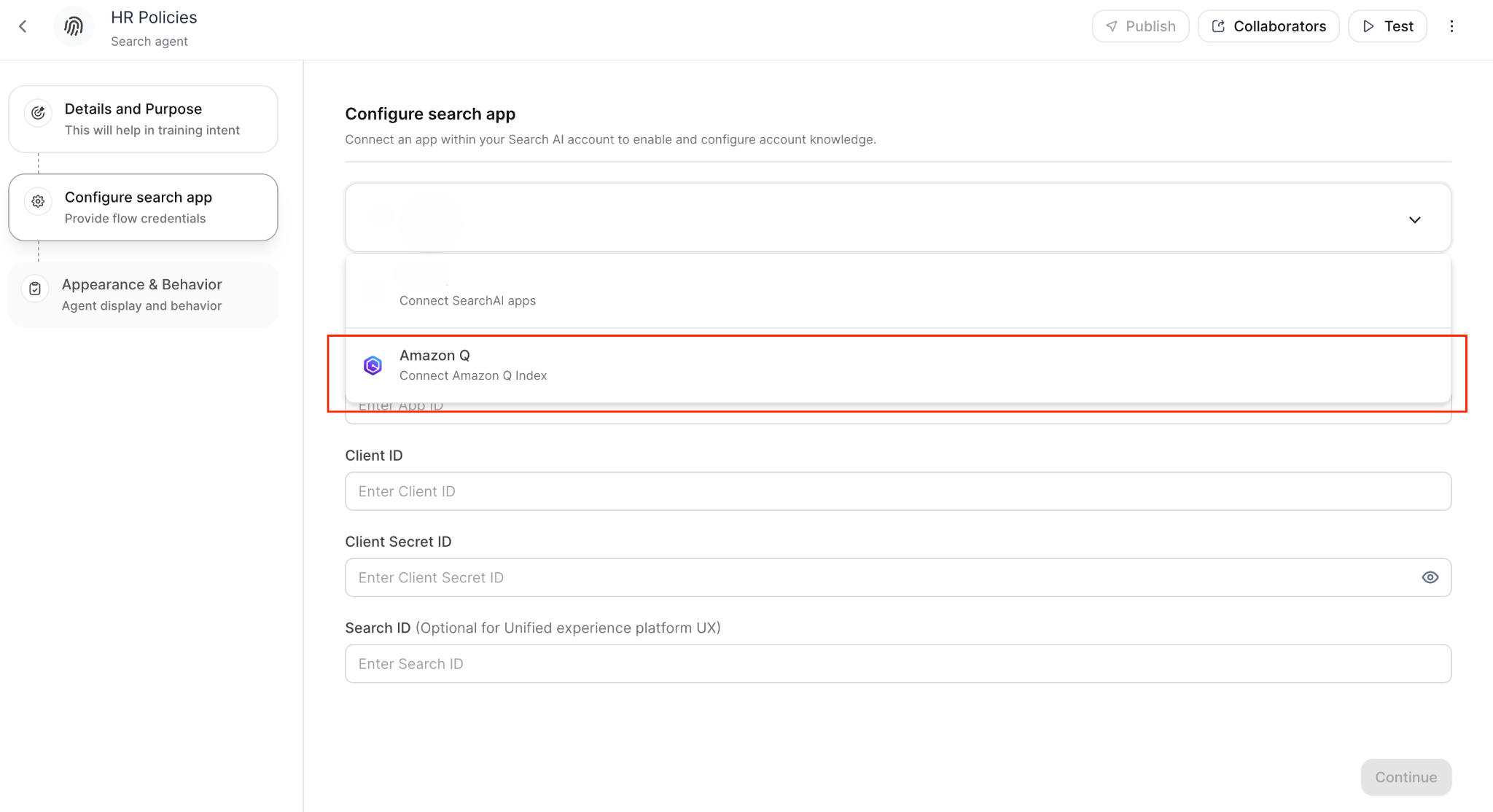 Select Amazon Q index type