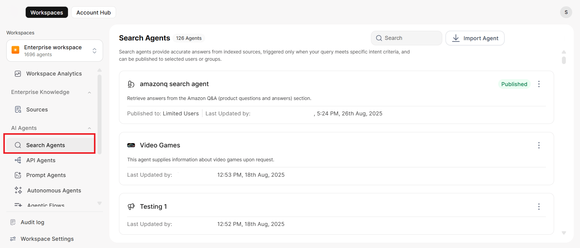 Search Agents section