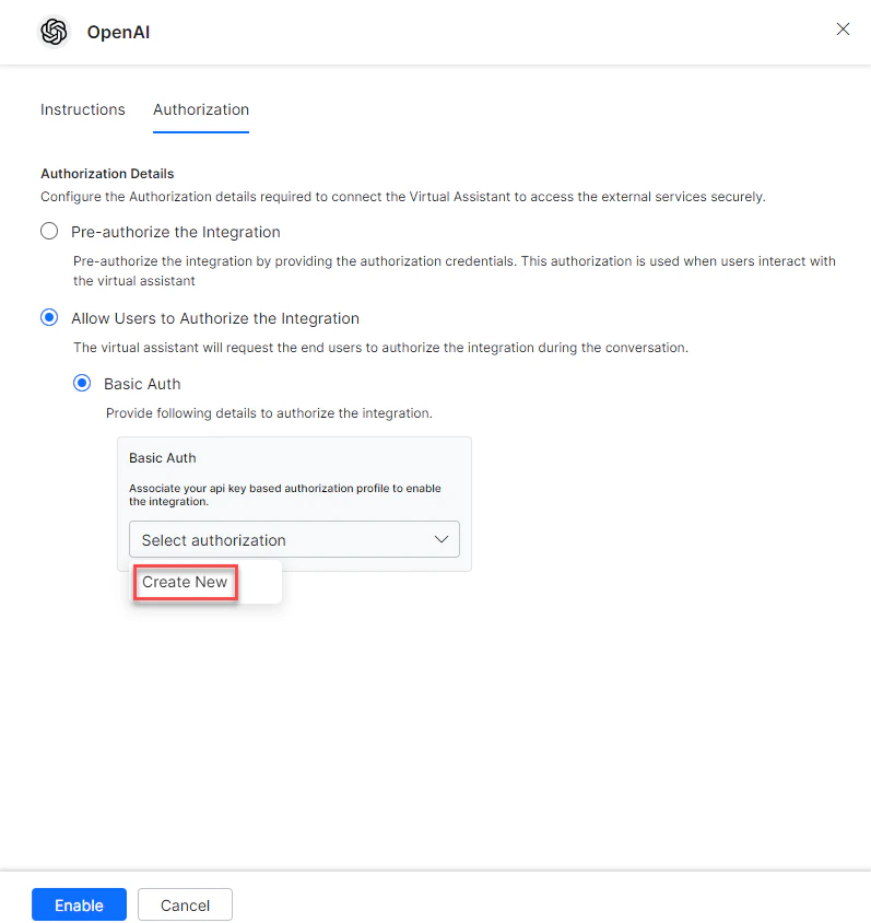 Create new Auth