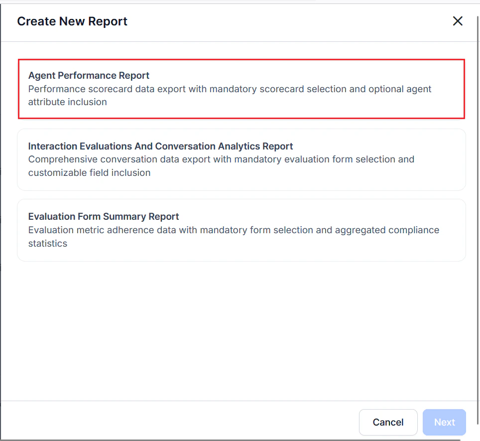 Report Selection
