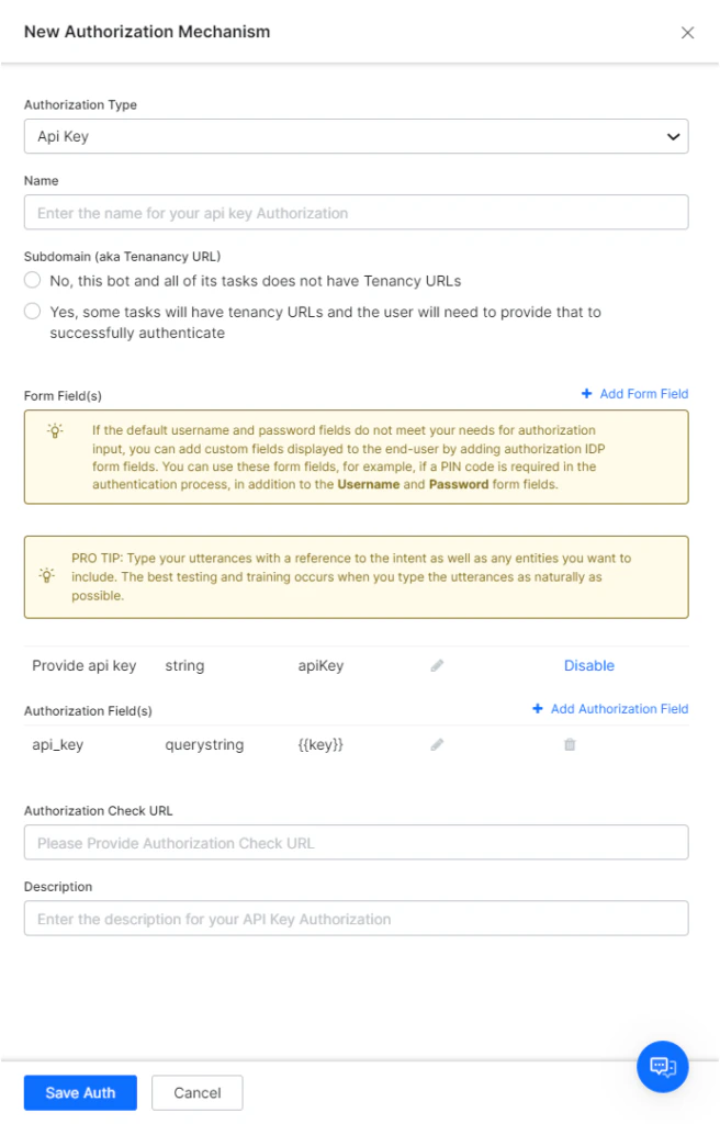 Auth type - API Key
