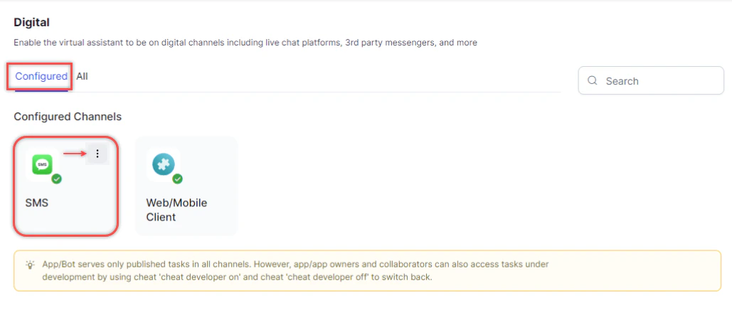 Disable SMS Channel