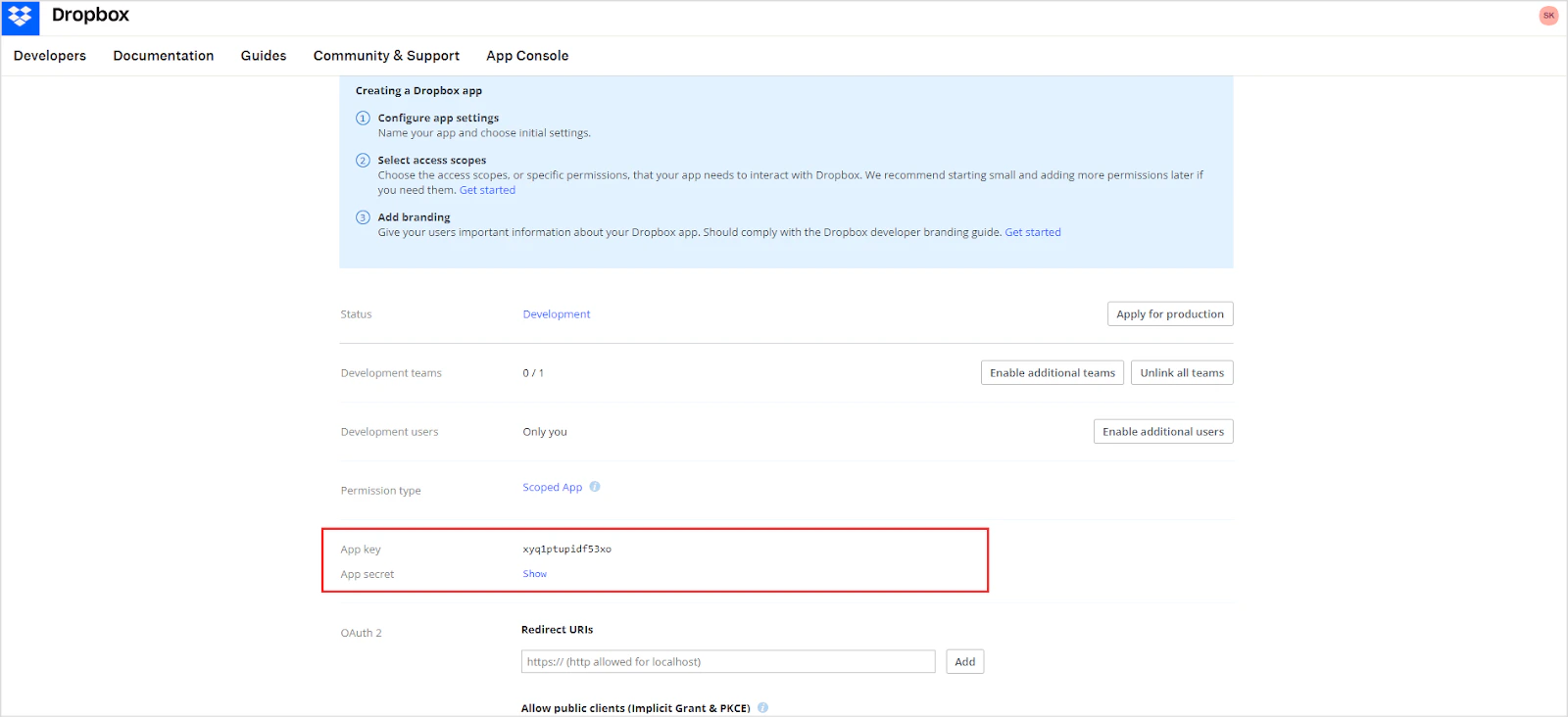 App credentials