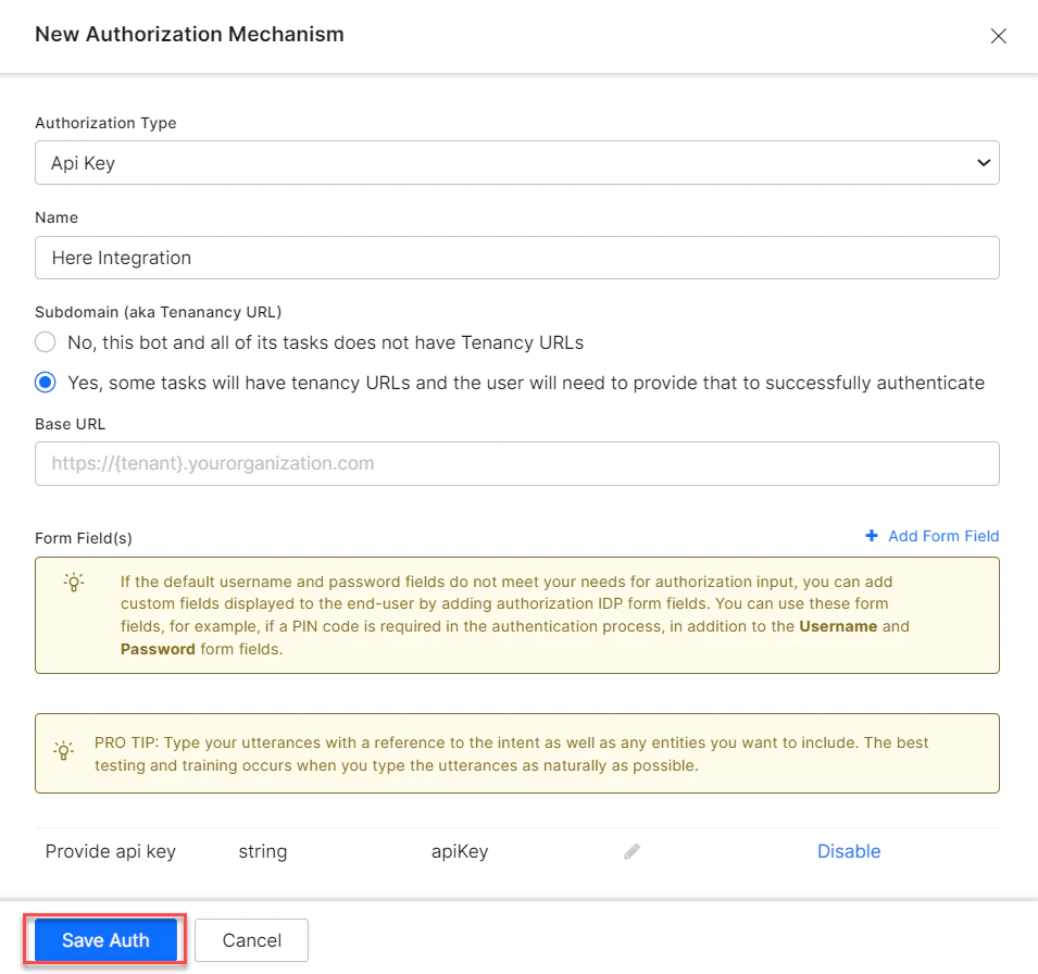 Auth credentials