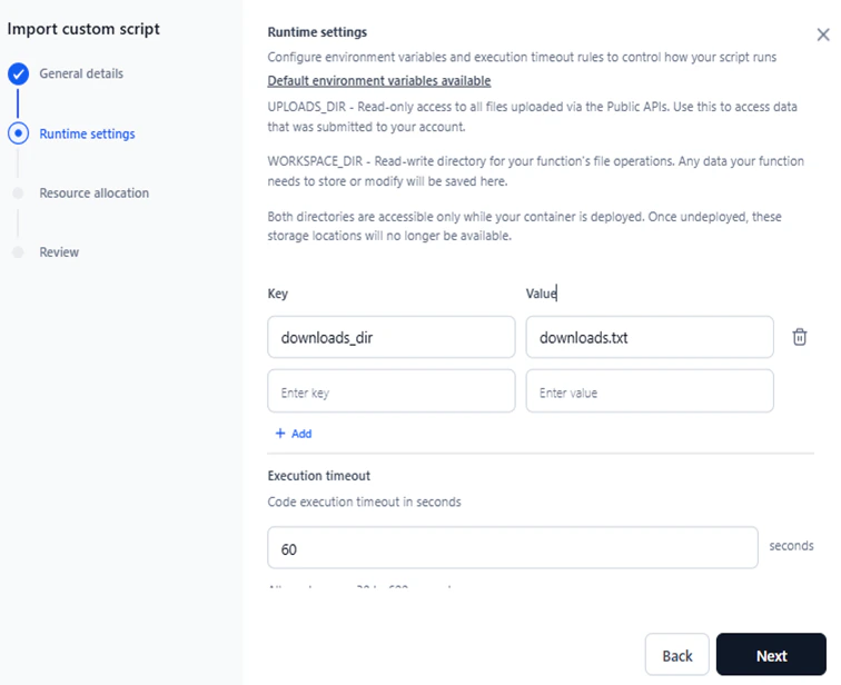 runtime settings
