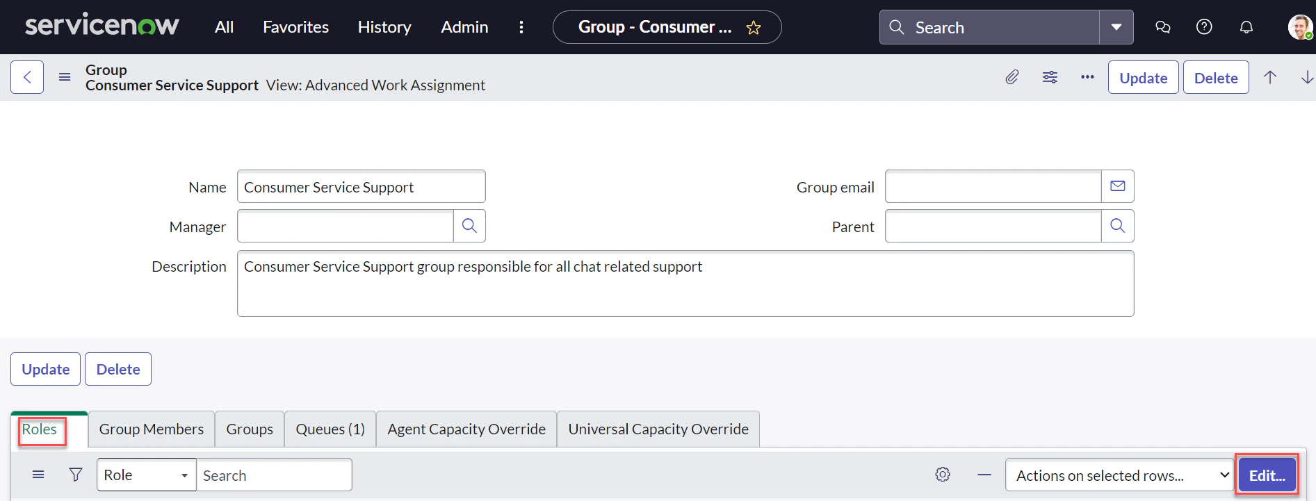 Navigate to Roles screen