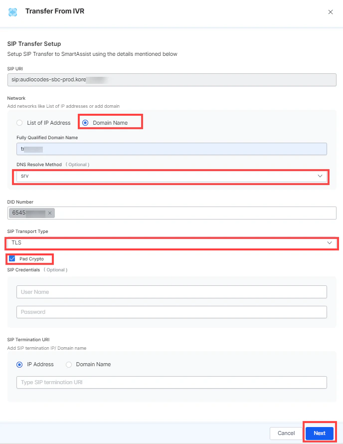 Transfer from IVR