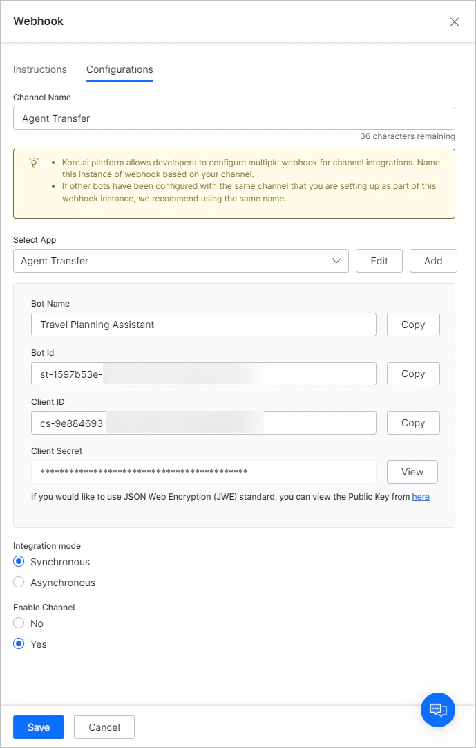 enable webhook channel