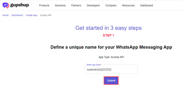 submit gupshup app