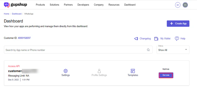 enable gupshup app