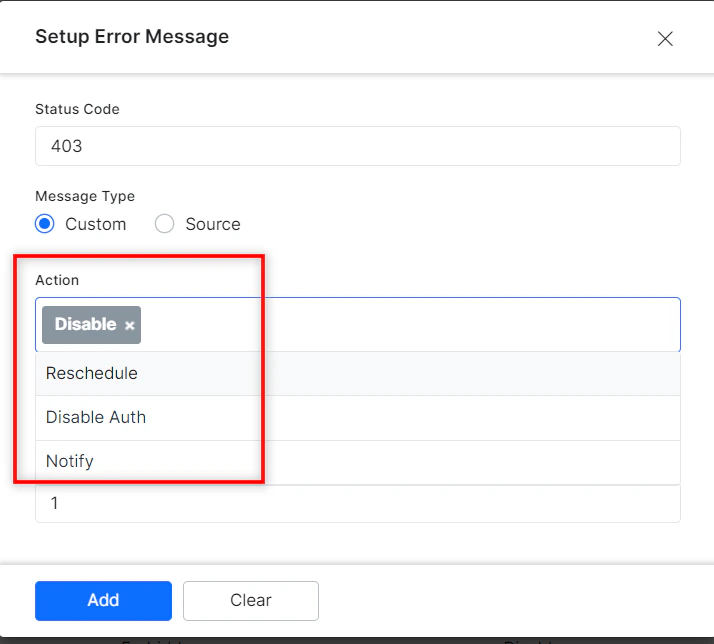 Action on Error