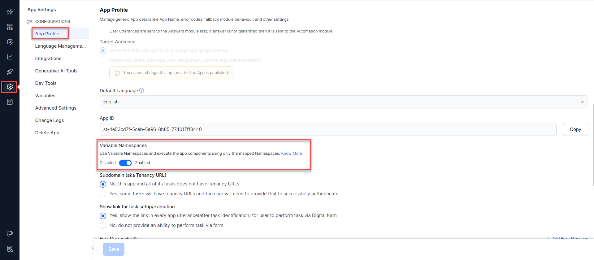 Enable namespace