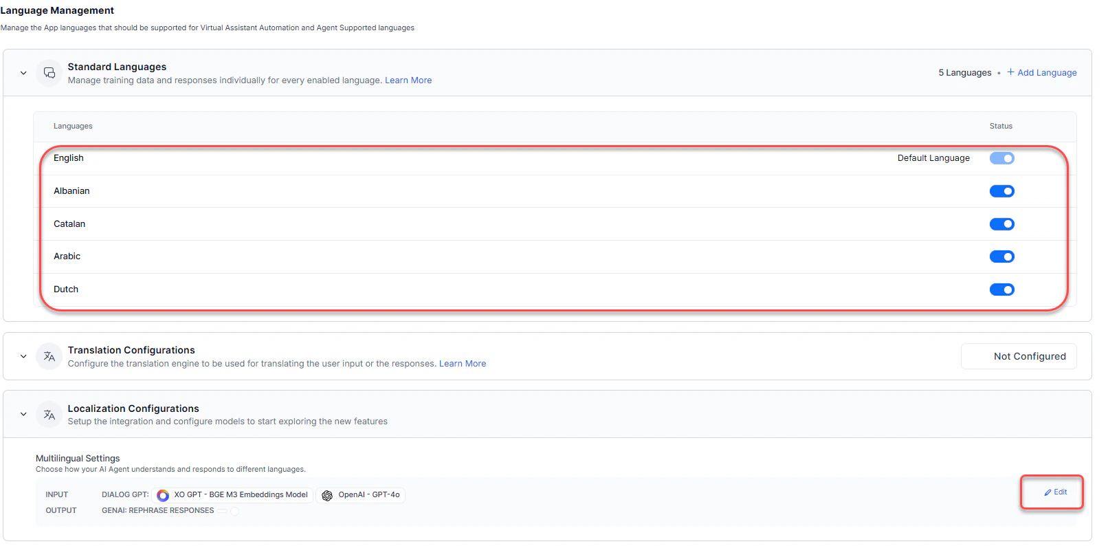 Manage language