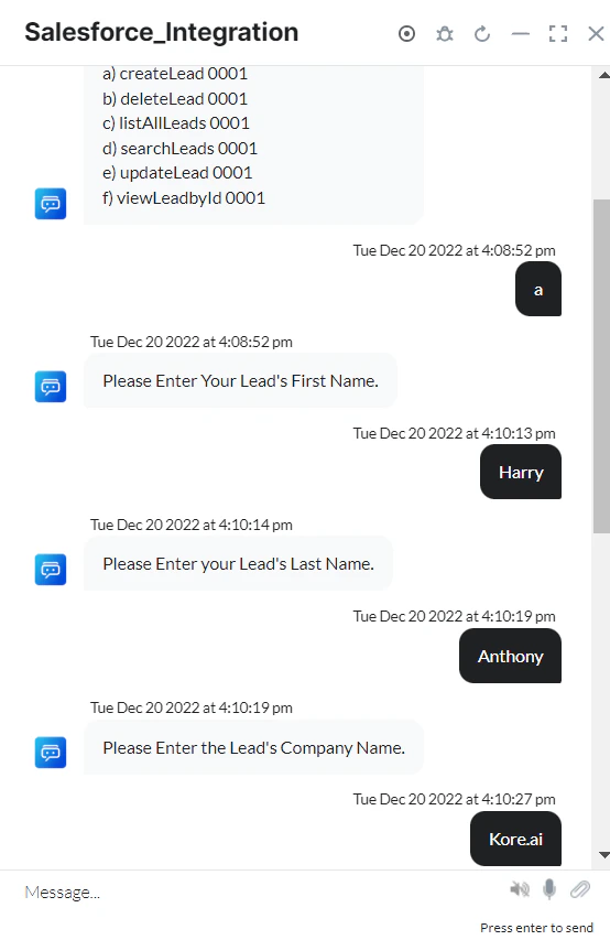 Enter lead details