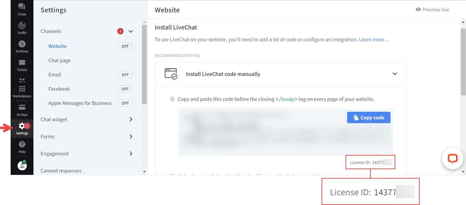 LiveChat Settings