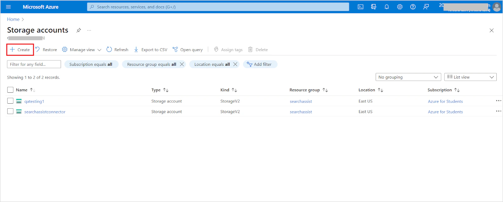 Create Storage Account