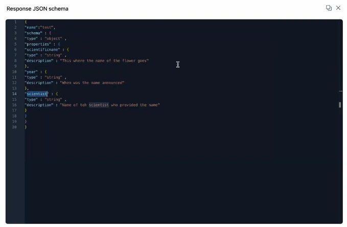 Define response schema