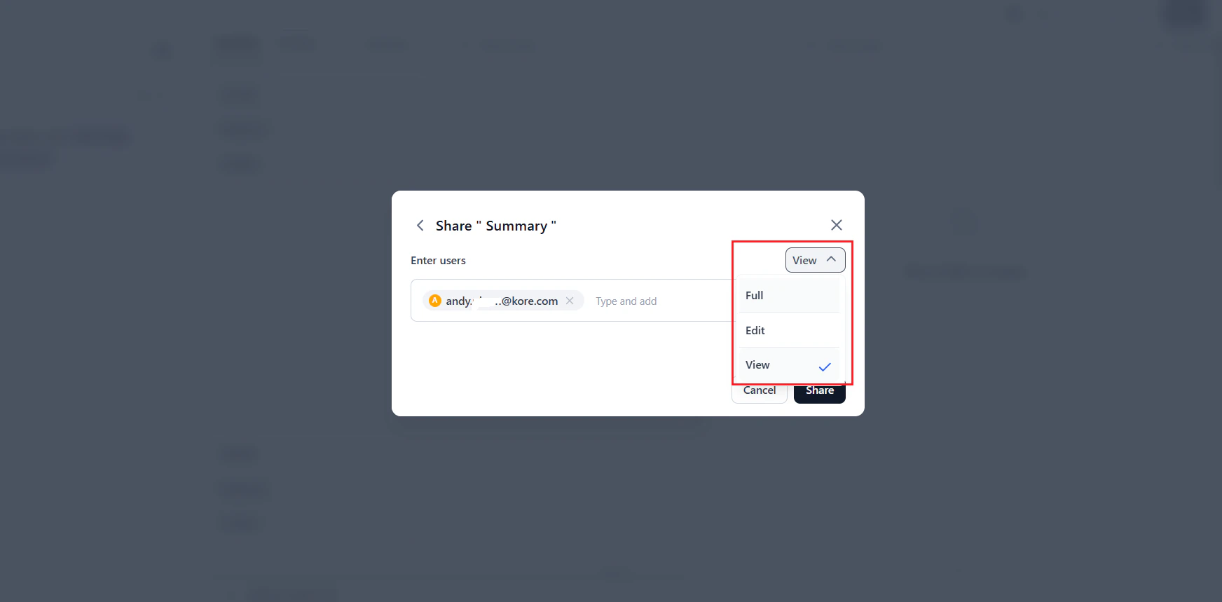 Share dialog