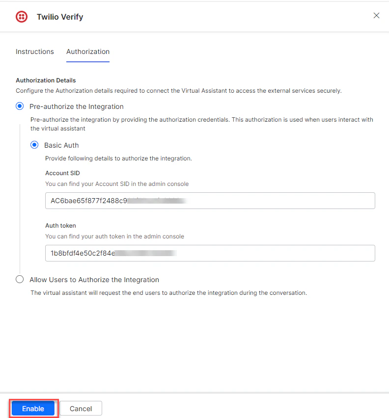 Account SSID and Auth Token