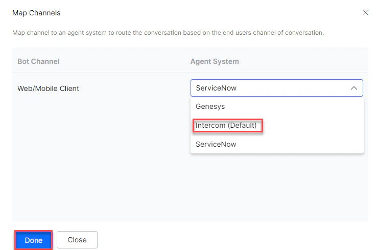 Map channels to Intercom agent