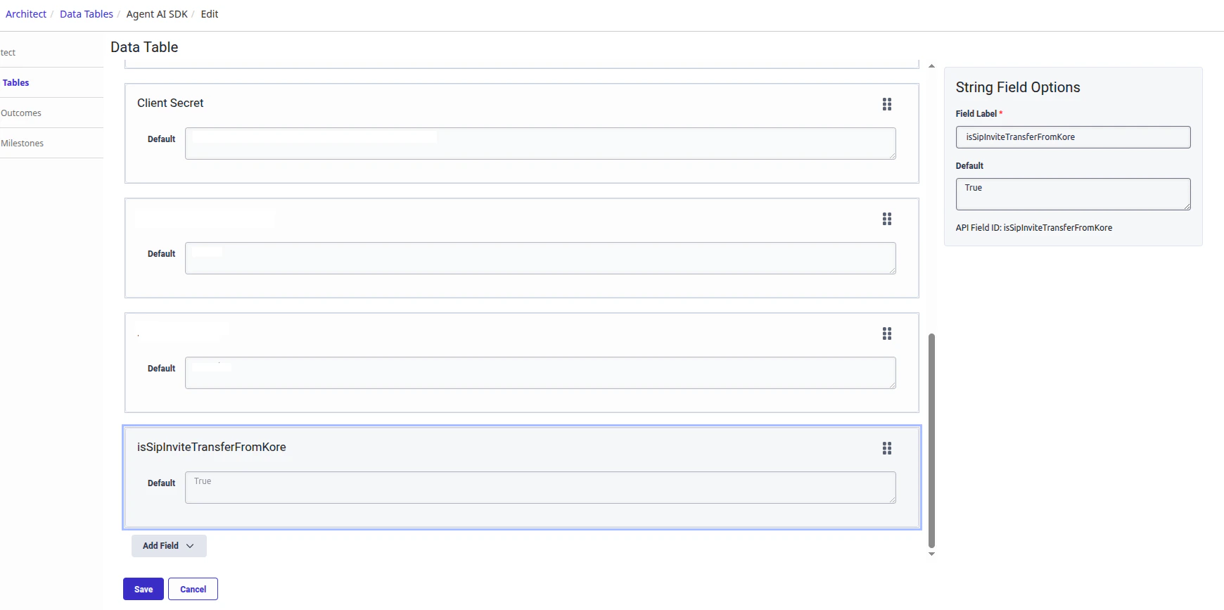 Genesys Data Table