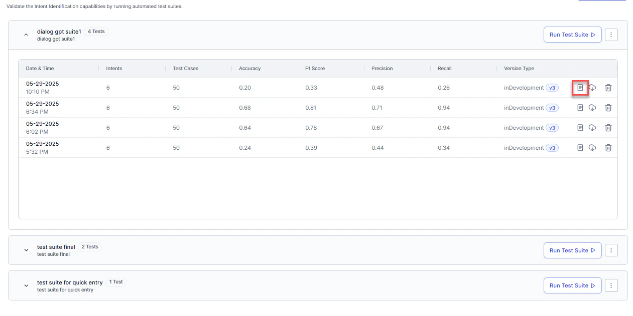 Batch Testing results summary