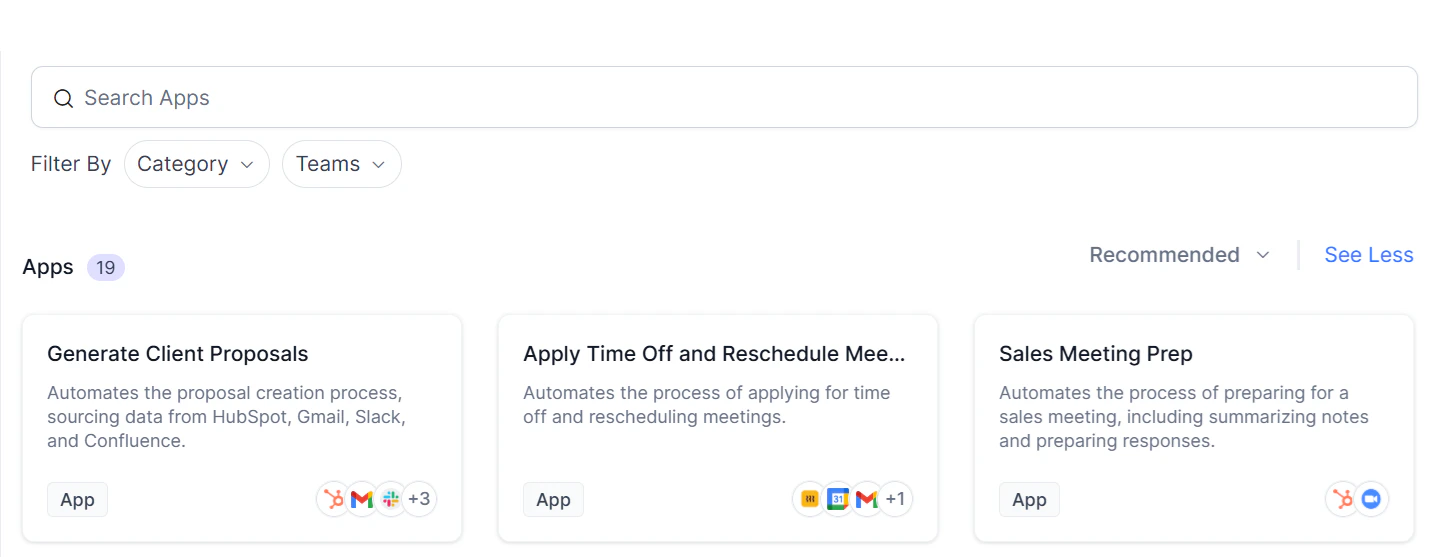 Apps section