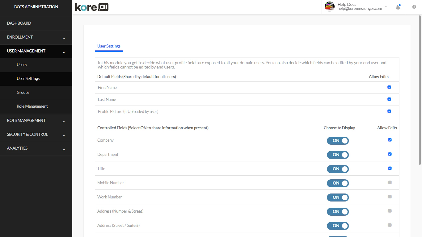 User Settings