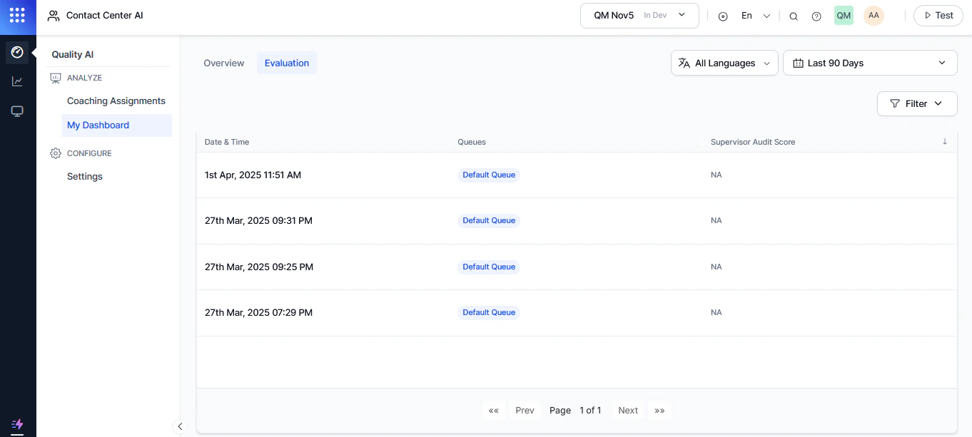 Evaluation Tab