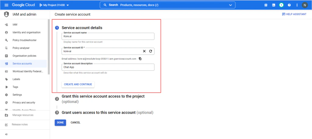 create credentials
