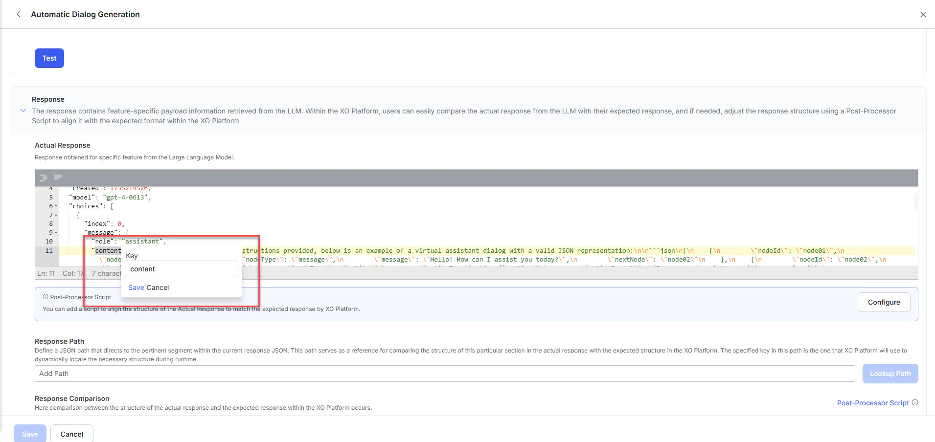 Select response key