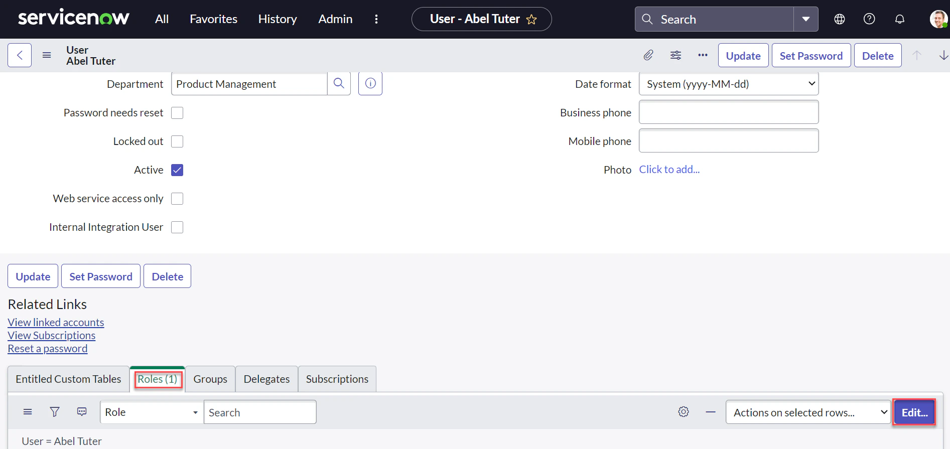 Roles tab