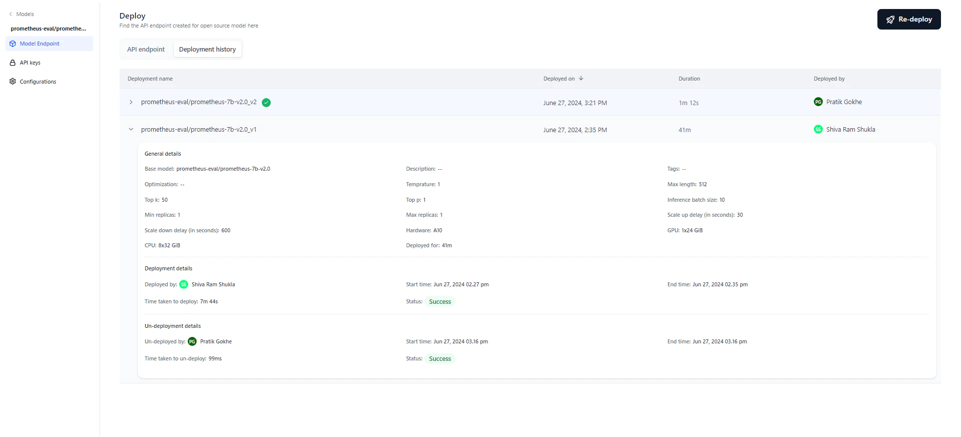 Deployment History