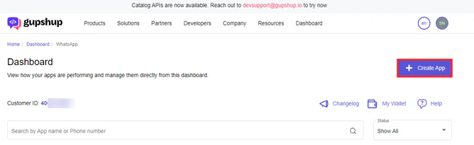 create gupshup app