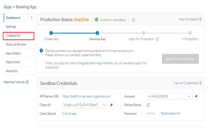 ringcentral developer application