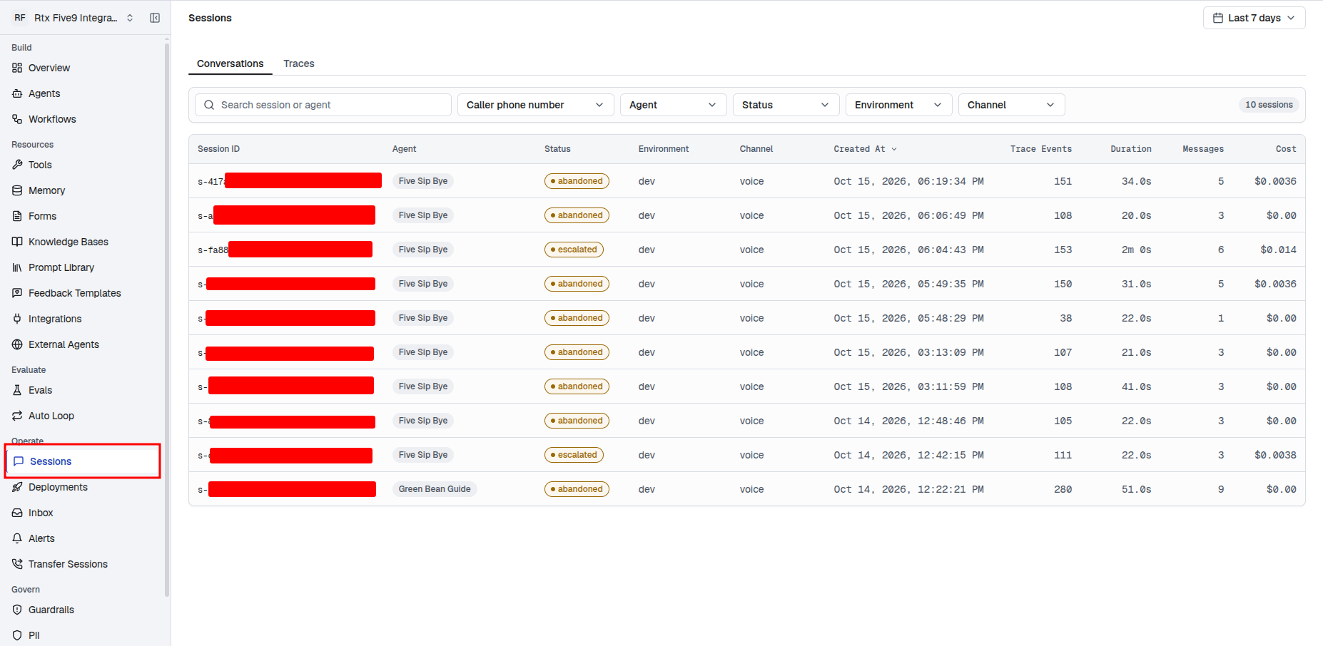 Sessions Details in Artemis
