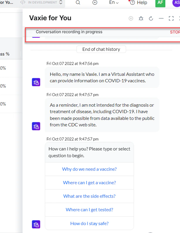 Chat Recording Status