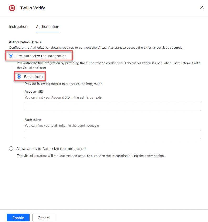 Auth type - Basic auth