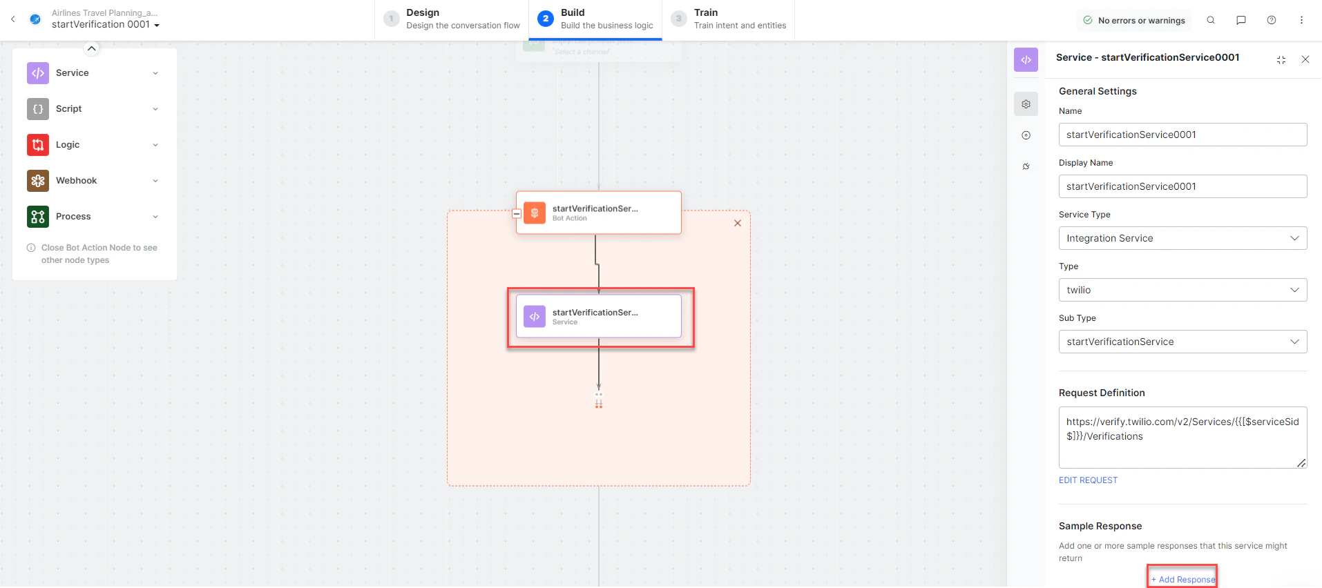 Start Verification - Add response