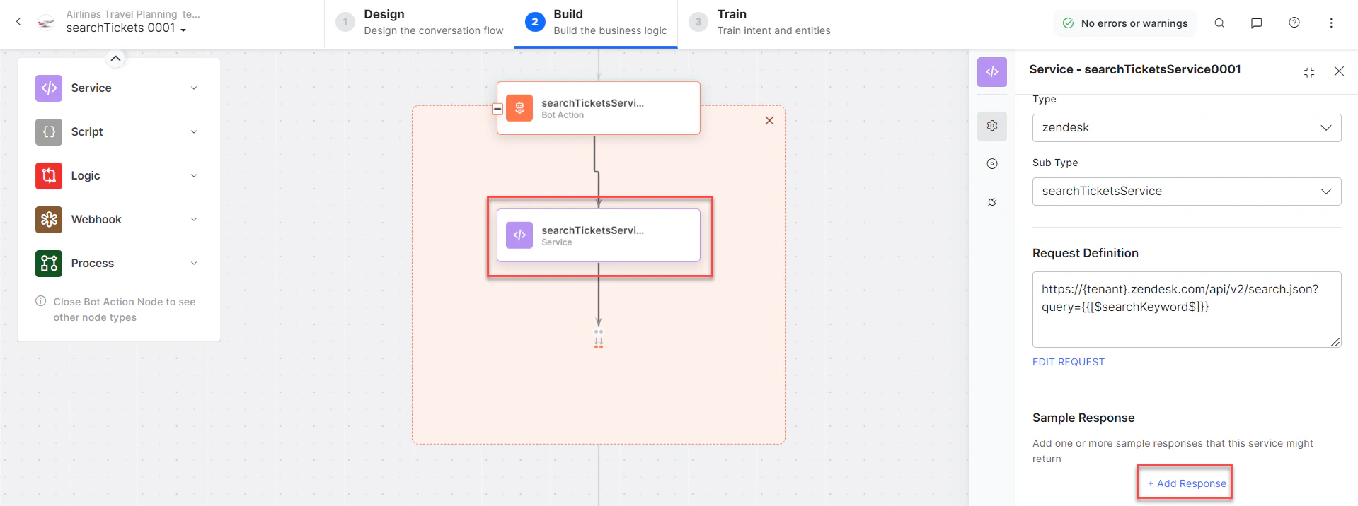 Search Ticket with Keywords - Add response
