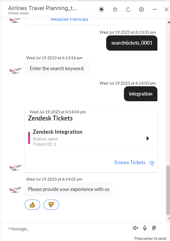 VA prompt to Search Ticket with Keywords