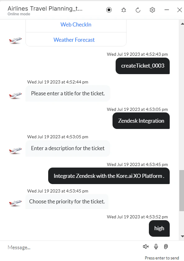 VA prompt to Create a Ticket
