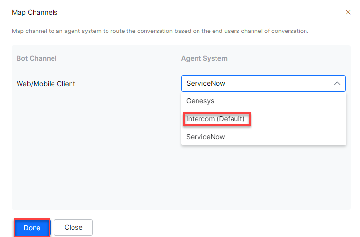 Map channels to Intercom agent