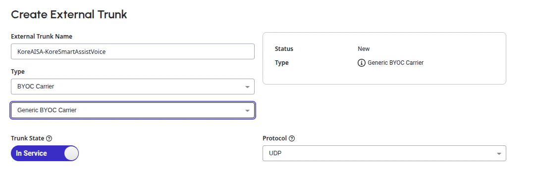 Create External Trunk
