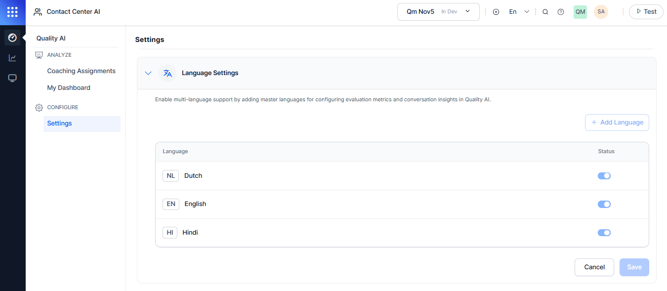 Language Settings