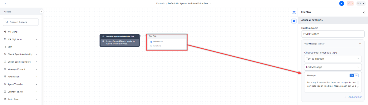 No Agents Available Voice Flow Message