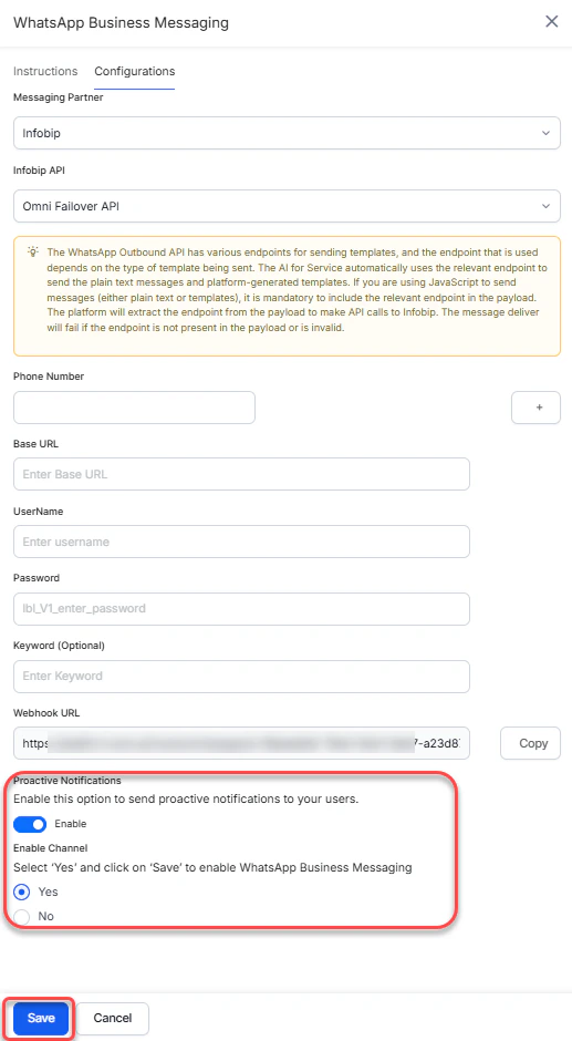 save infobip configuration