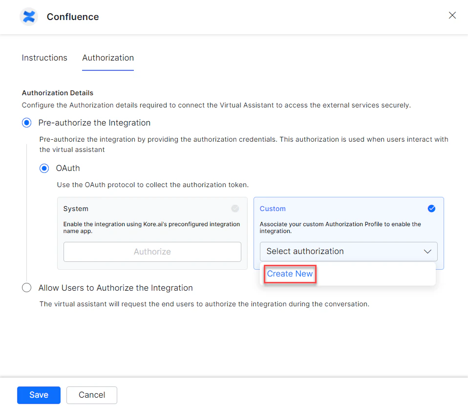 Create new Custom authorization