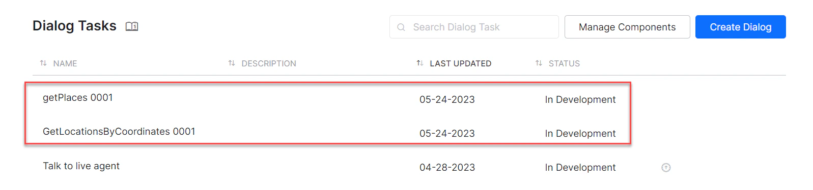 Dialog tasks created